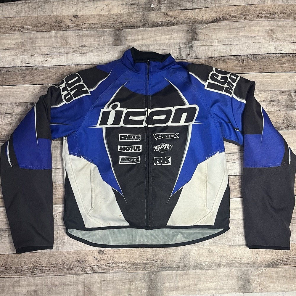 Icon Motorsports Jacket Men's Medium Blue Motorcycle Riding Gear Armored